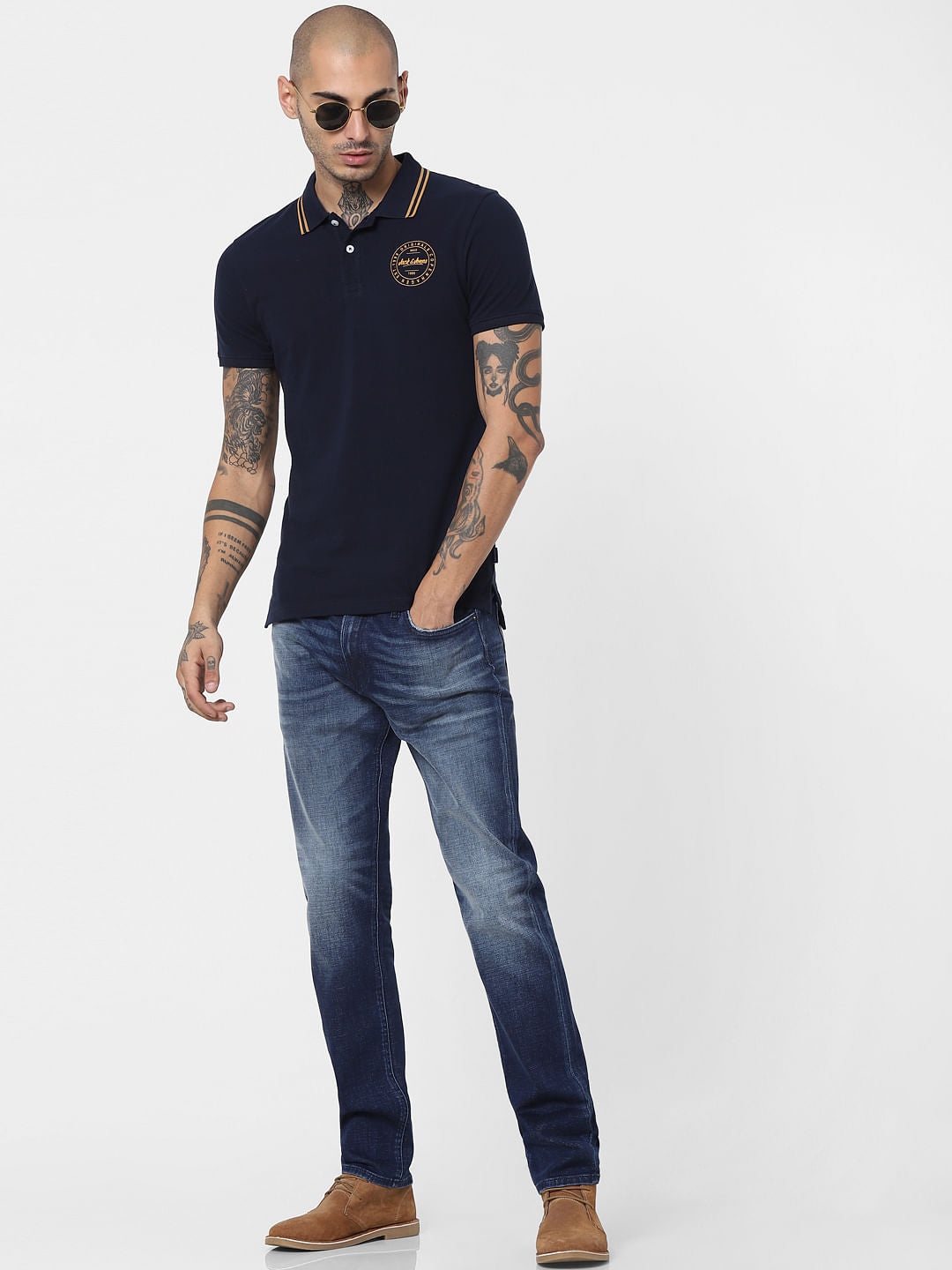 Navy Blue Polo Neck T-shirt