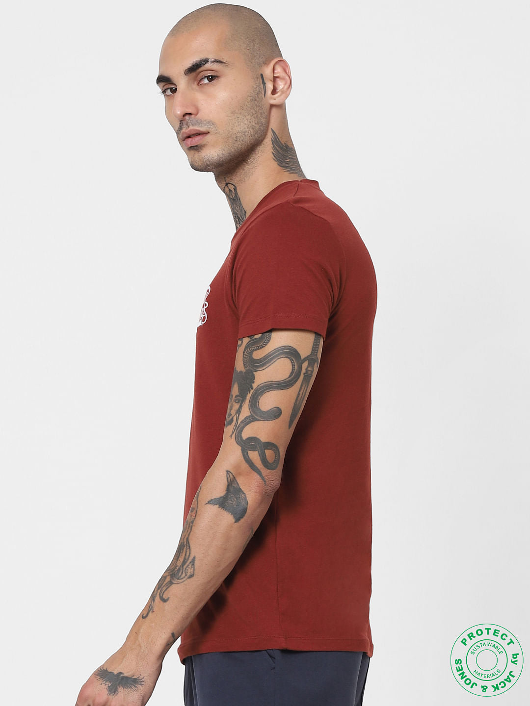 Brick Red Logo Print Crew Neck T-shirt