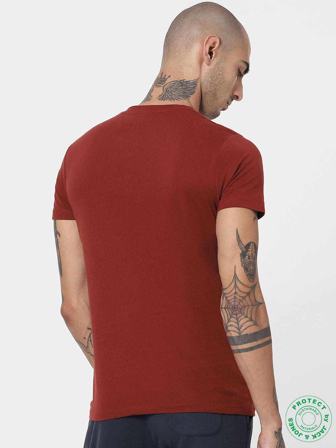 Brick Red Logo Print Crew Neck T-shirt