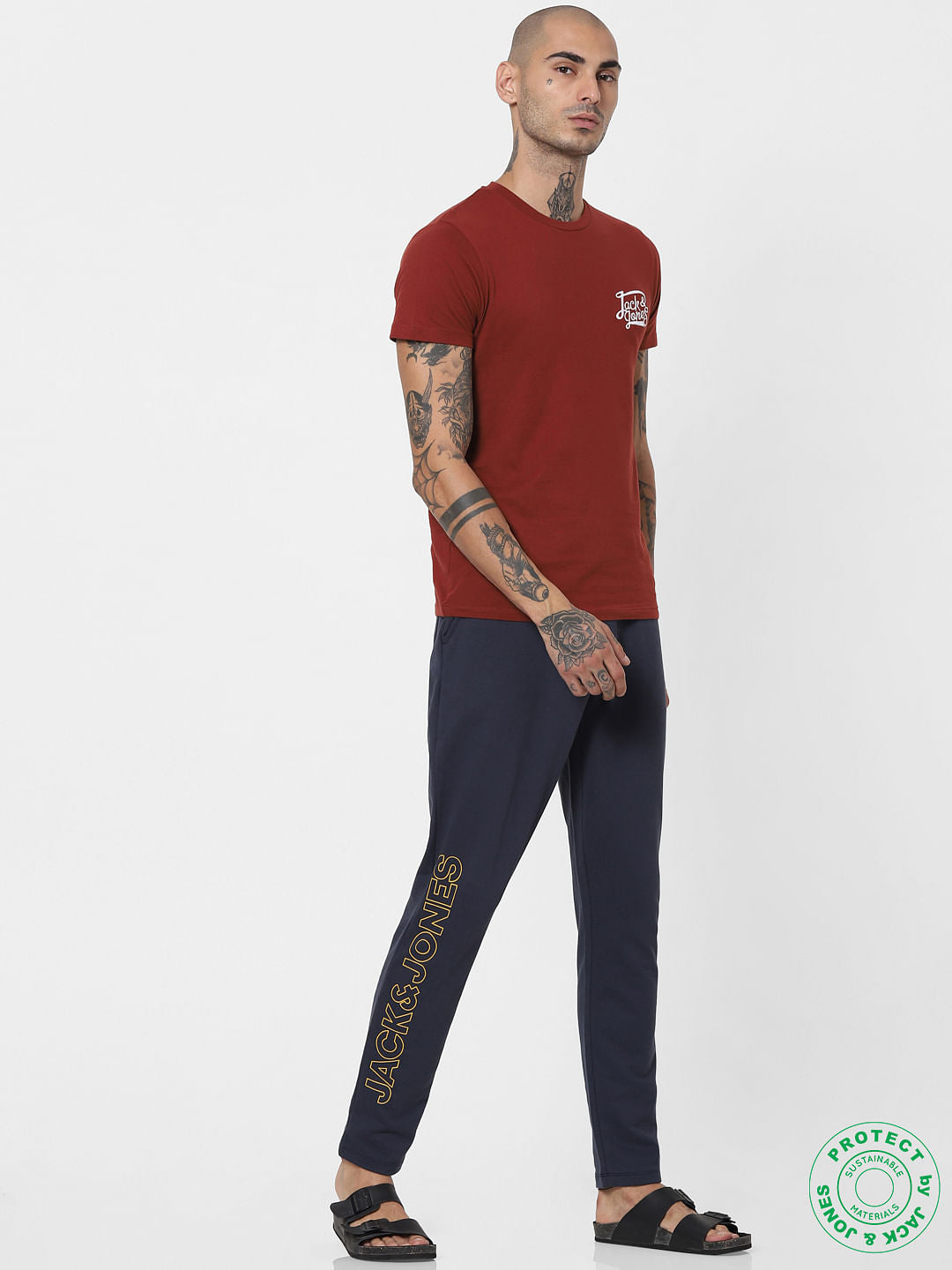 Brick Red Logo Print Crew Neck T-shirt