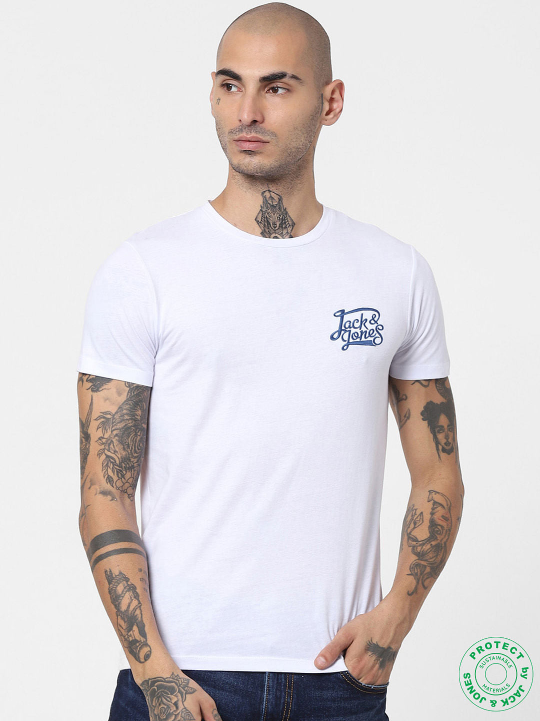 White Logo Print Crew Neck T-shirt