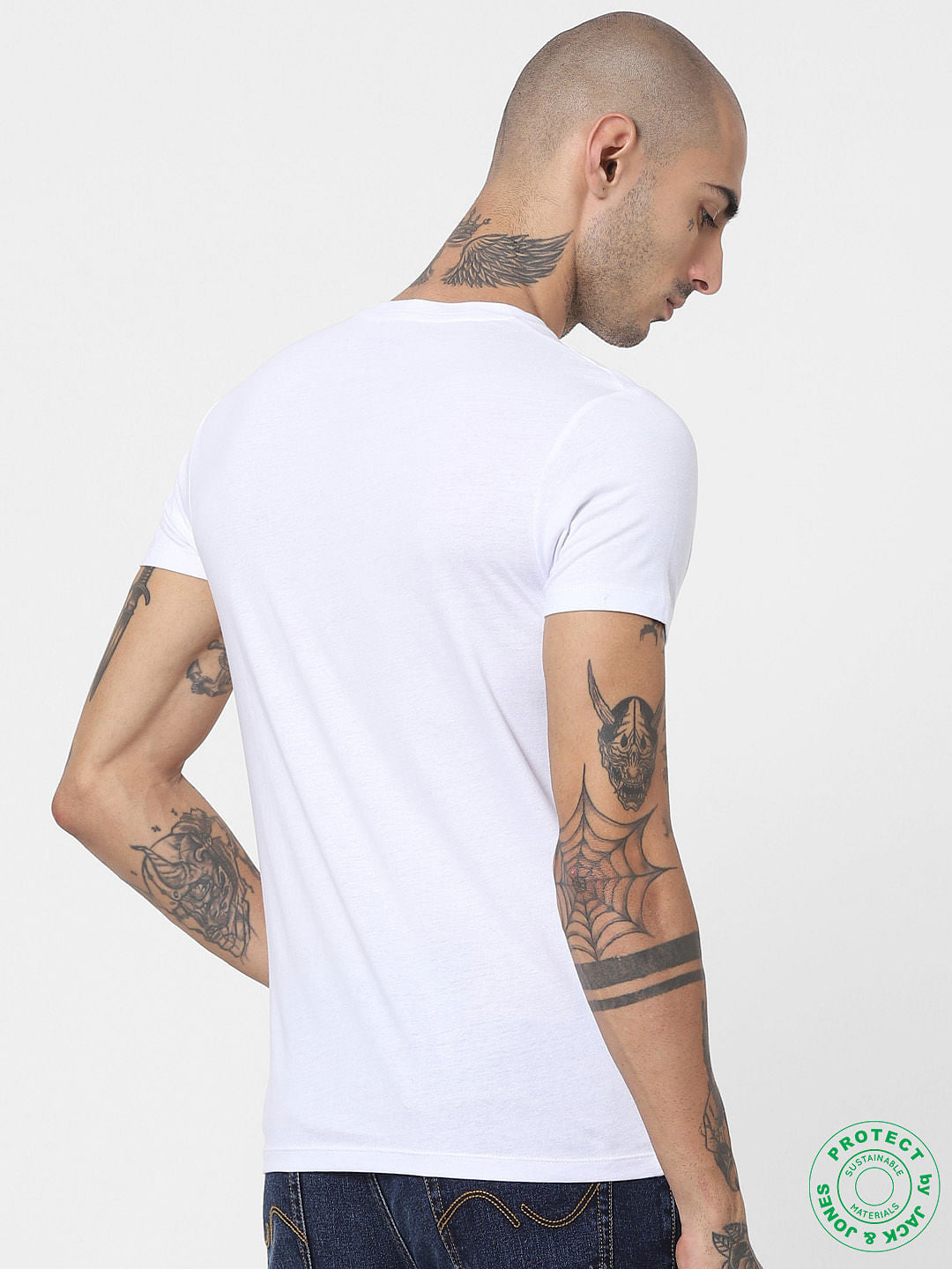 White Logo Print Crew Neck T-shirt