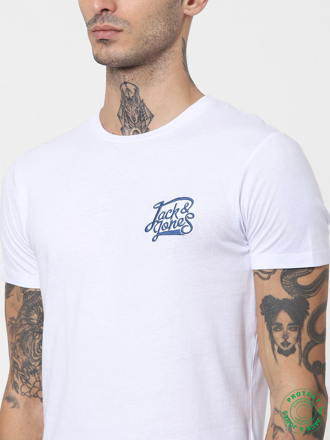 White Logo Print Crew Neck T-shirt
