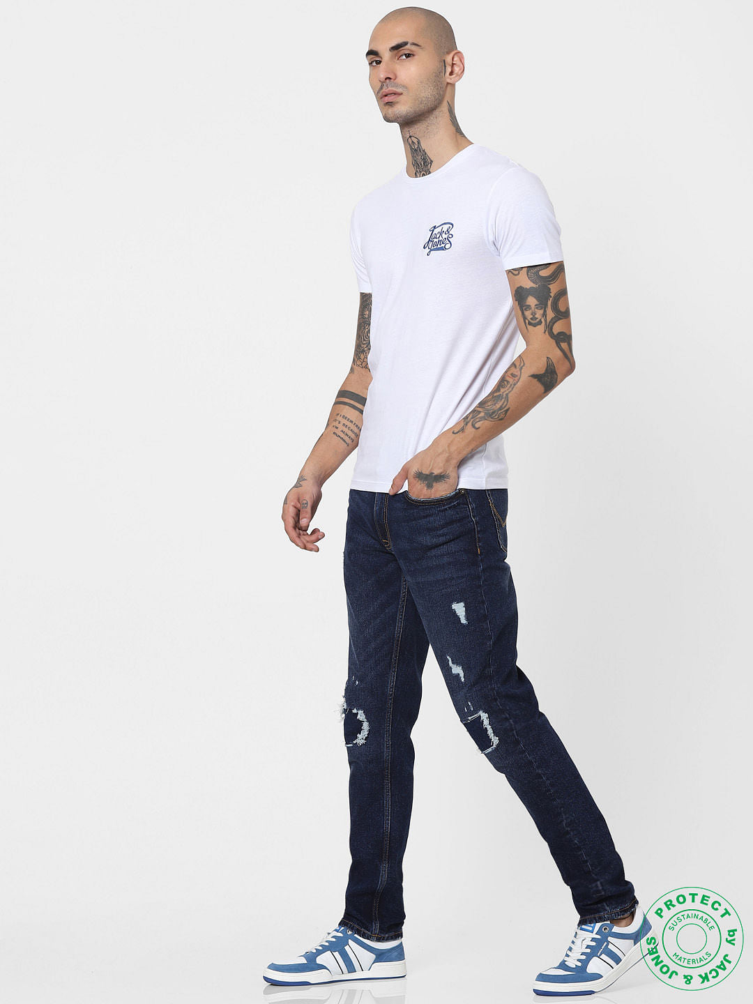 White Logo Print Crew Neck T-shirt