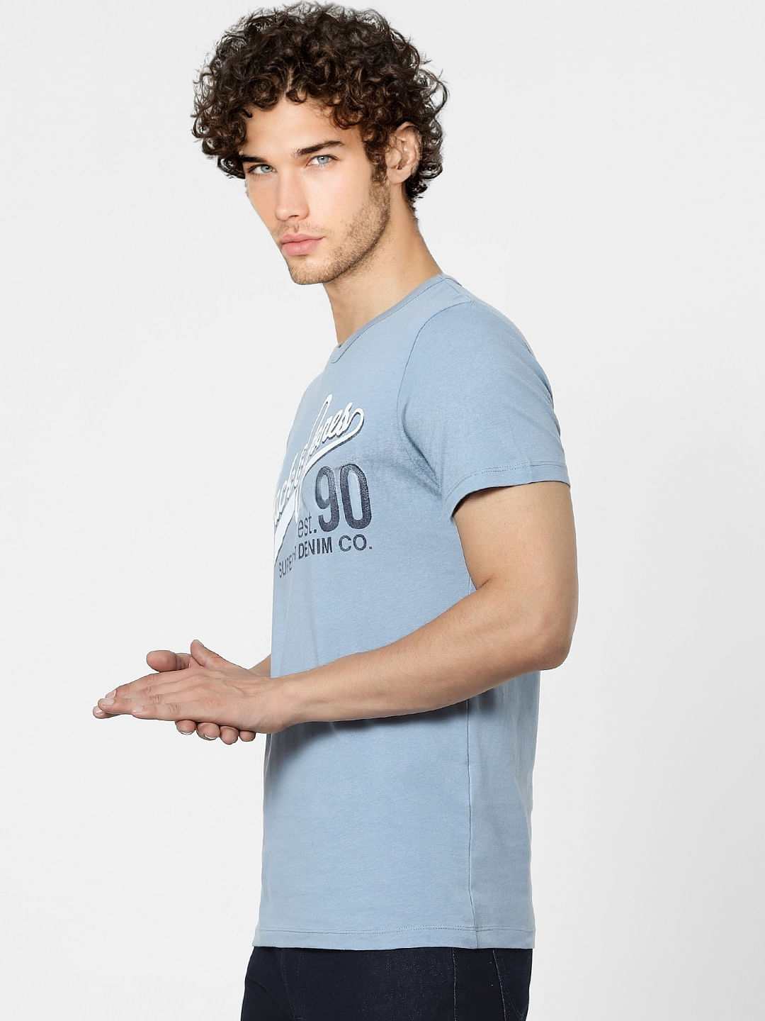 Blue Logo Print Crew Neck T-shirt
