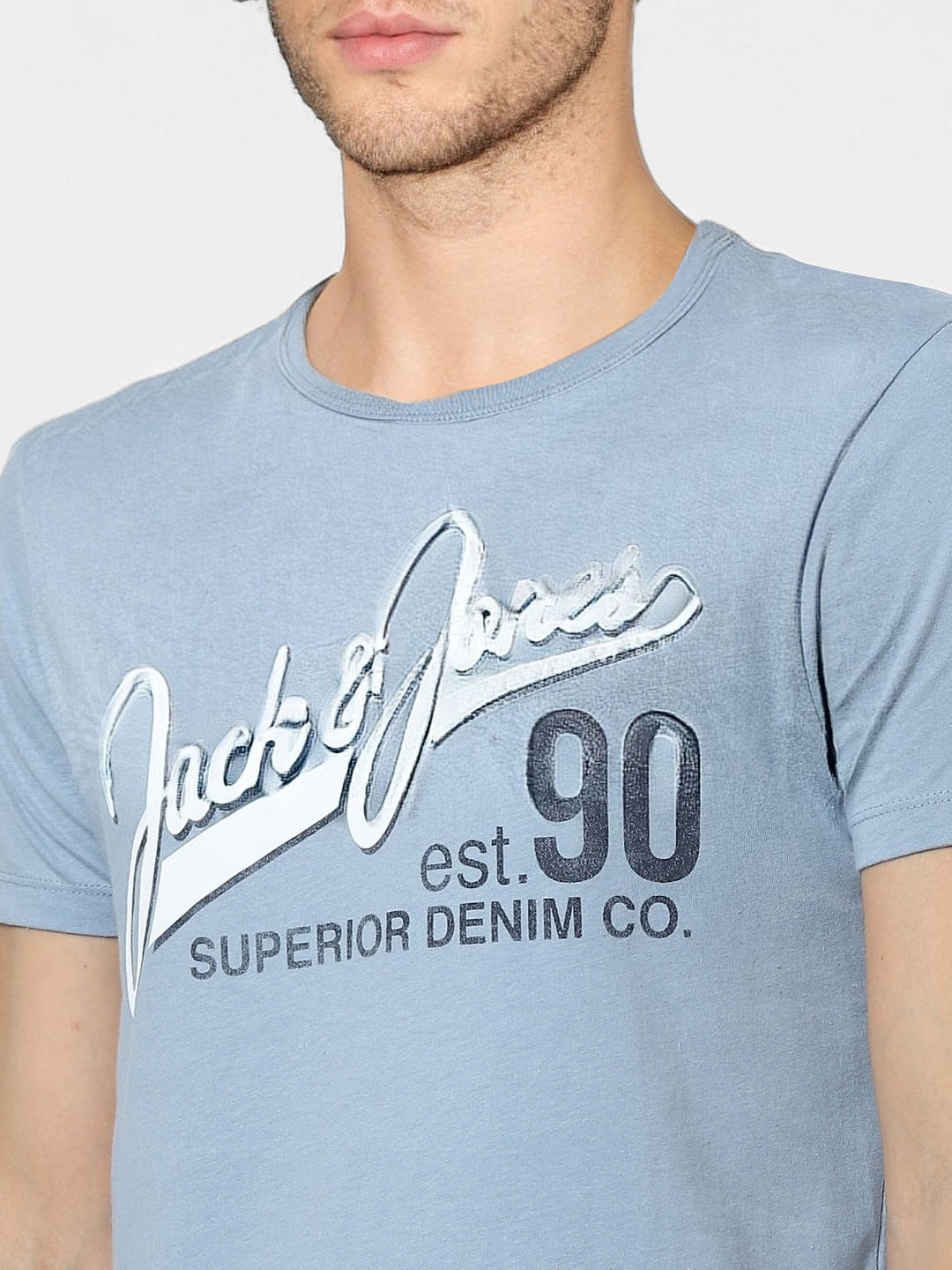 Blue Logo Print Crew Neck T-shirt
