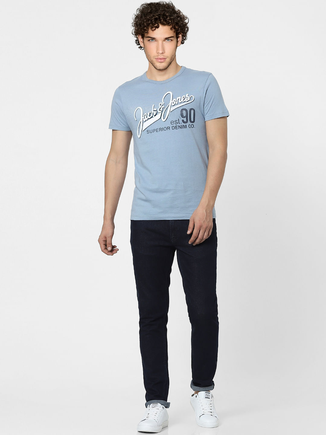 Blue Logo Print Crew Neck T-shirt