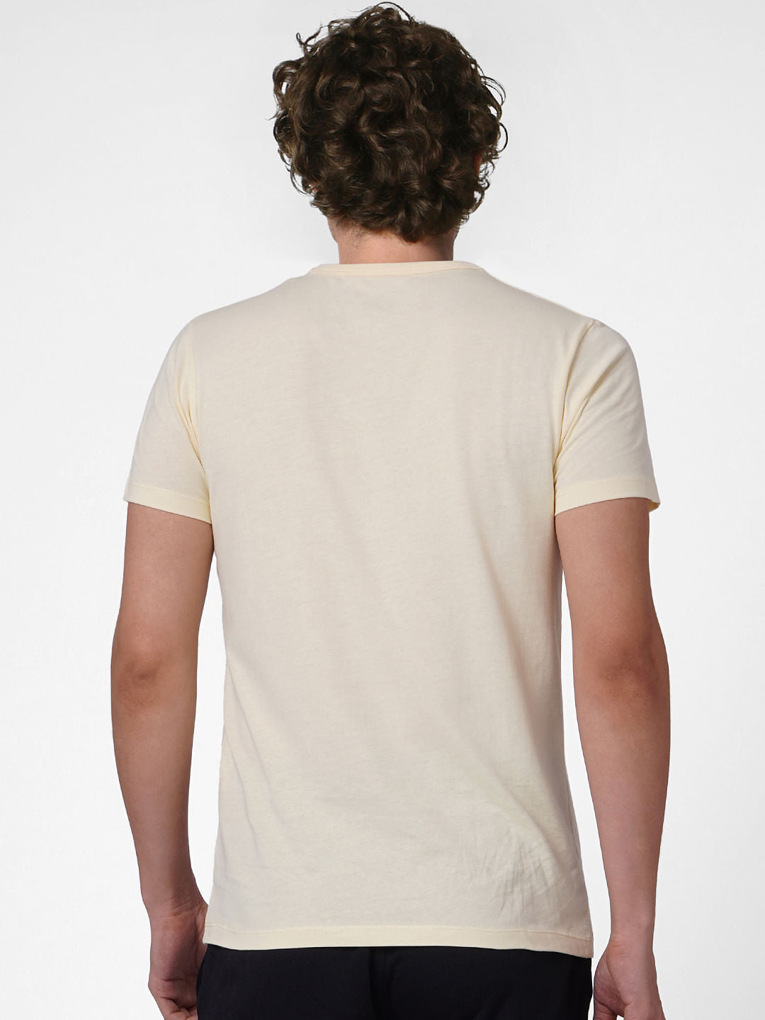 Beige Logo Print Crew Neck T-shirt