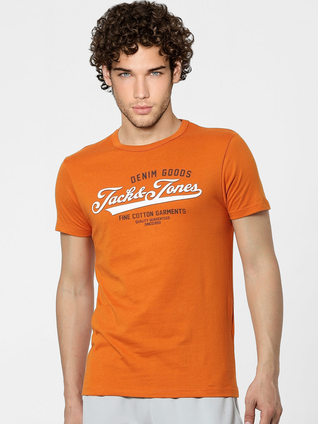 Orange Logo Print Crew Neck T-shirt