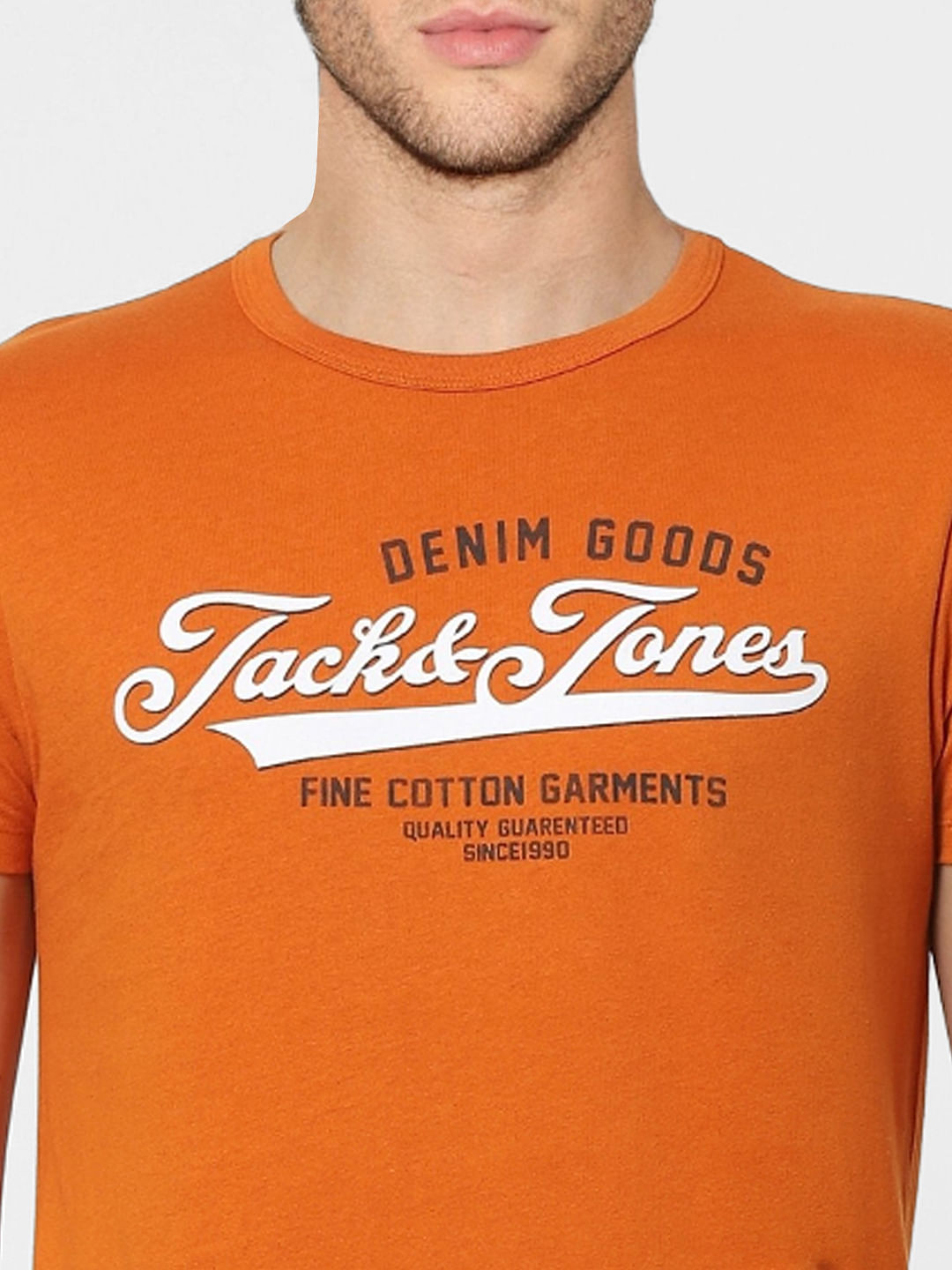 Orange Logo Print Crew Neck T-shirt