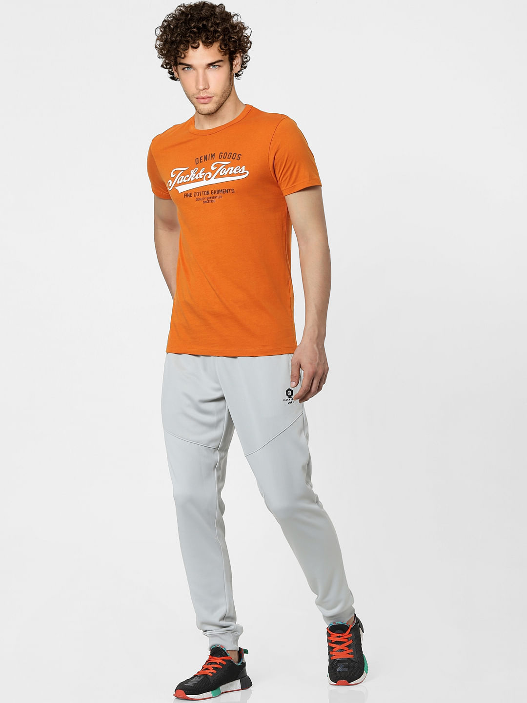 Orange Logo Print Crew Neck T-shirt