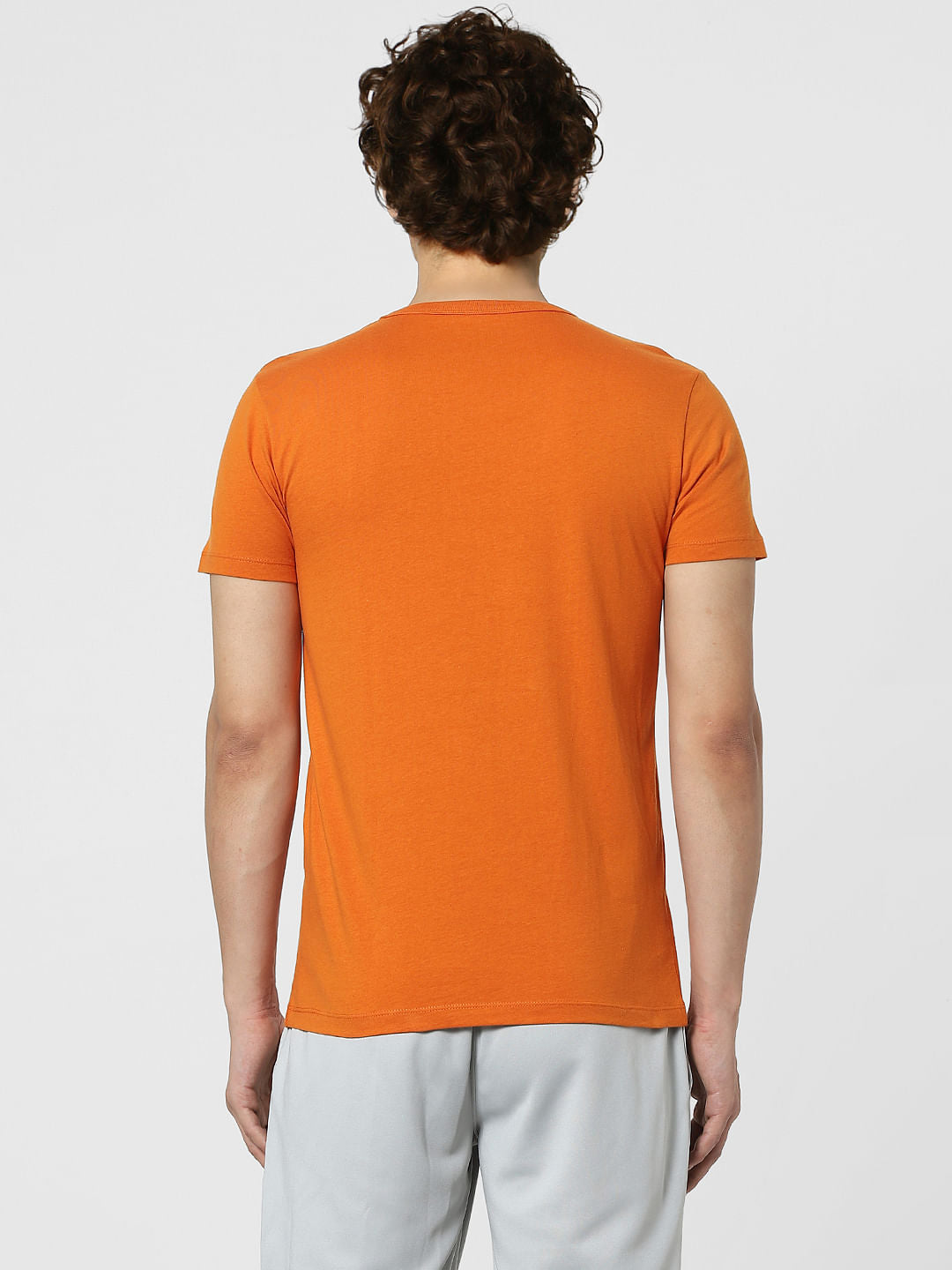 Orange Logo Print Crew Neck T-shirt