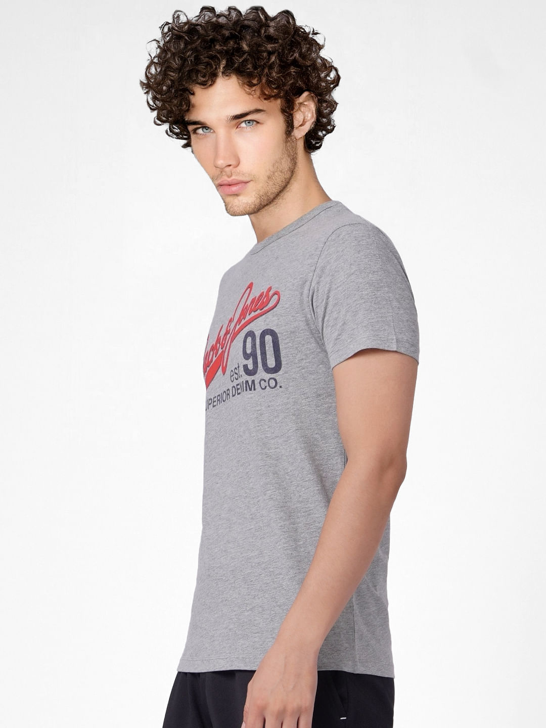 Grey Logo Print Crew Neck T-shirt