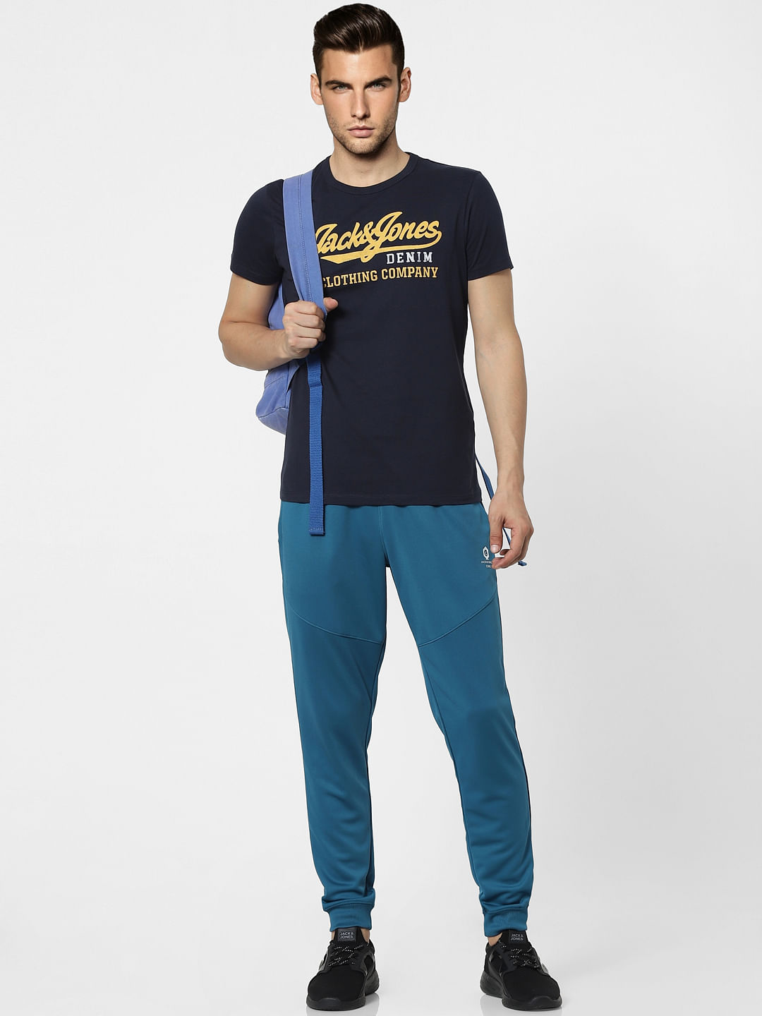 Navy Blue Logo Print Crew Neck T-shirt
