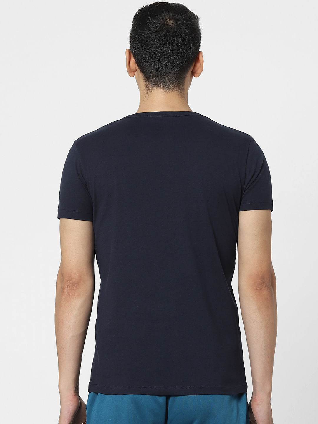 Navy Blue Logo Print Crew Neck T-shirt