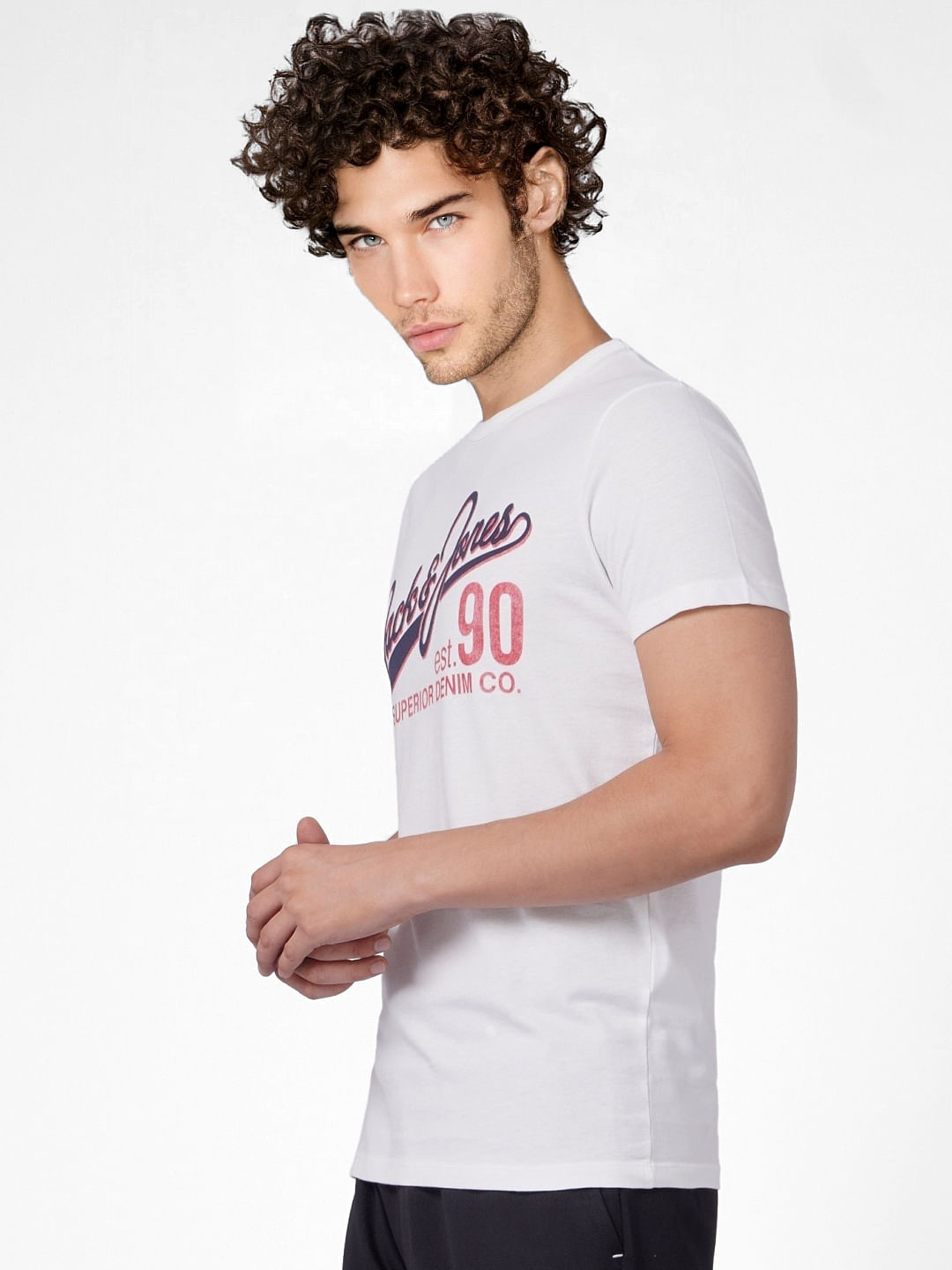 White Logo Print Crew Neck T-shirt
