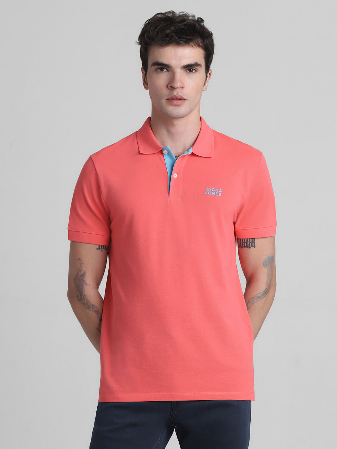Coral Pink Cotton Polo T-Shirt