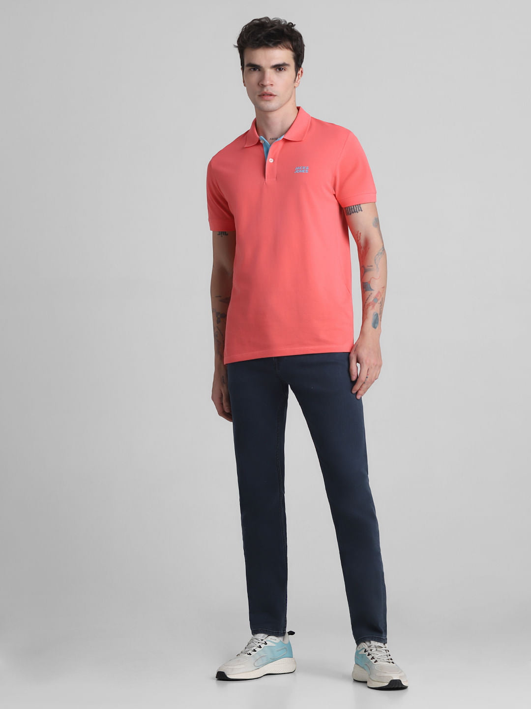 Coral Pink Cotton Polo T-Shirt