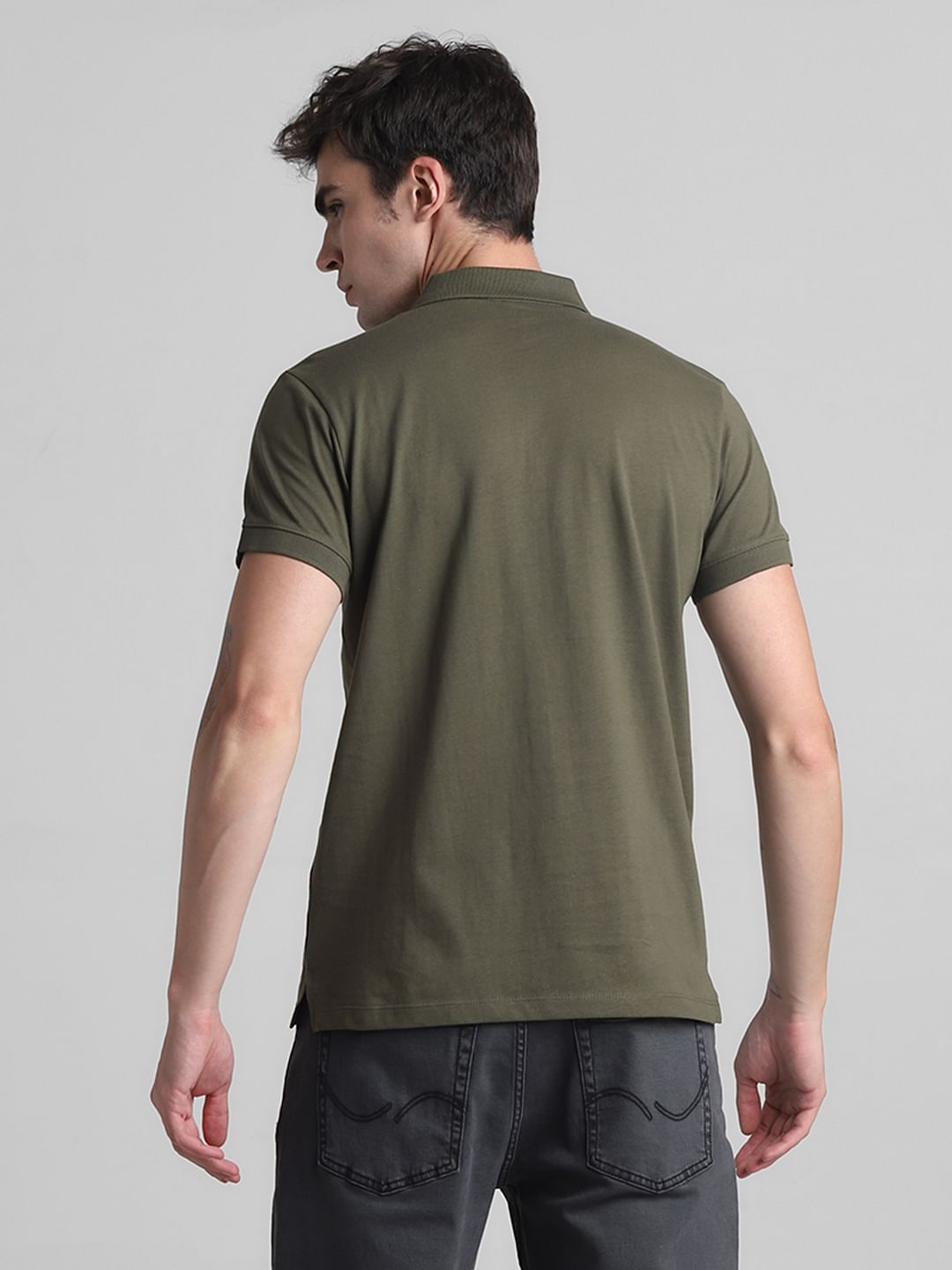 Olive Zip Detail Polo T-shirt