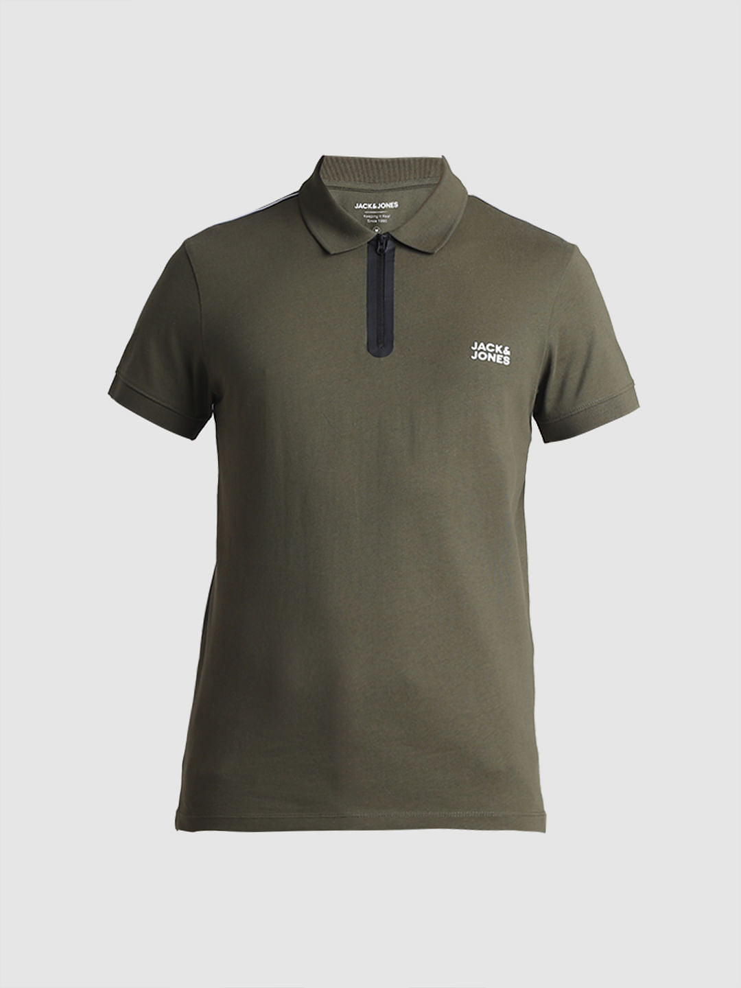 Olive Zip Detail Polo T-shirt