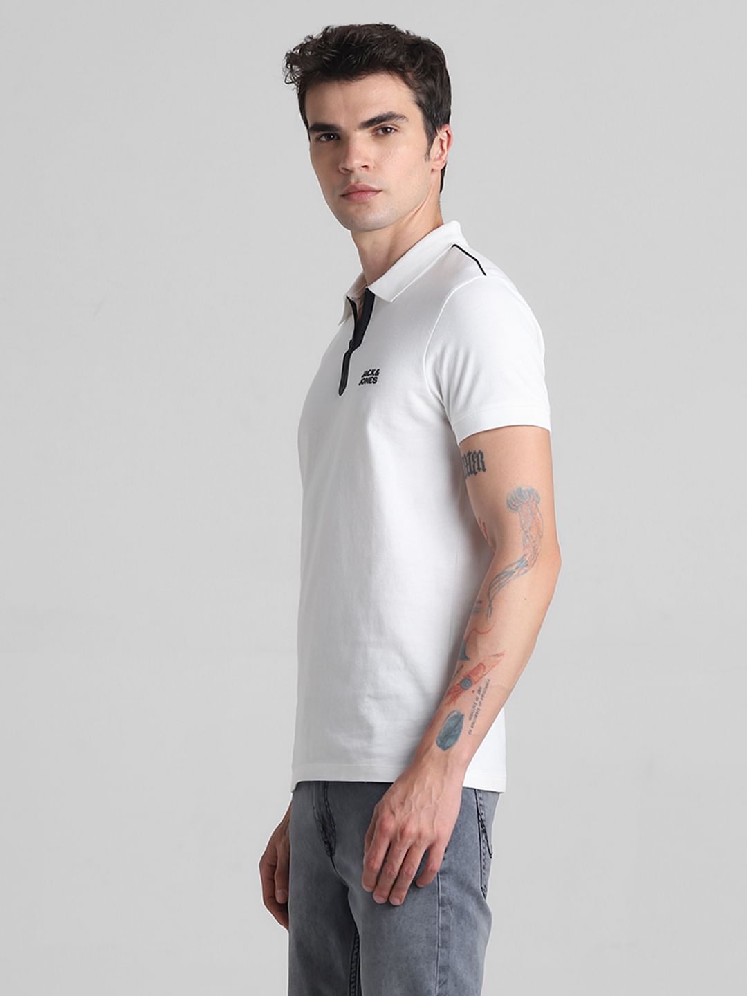 White Zip Detail Polo T-shirt