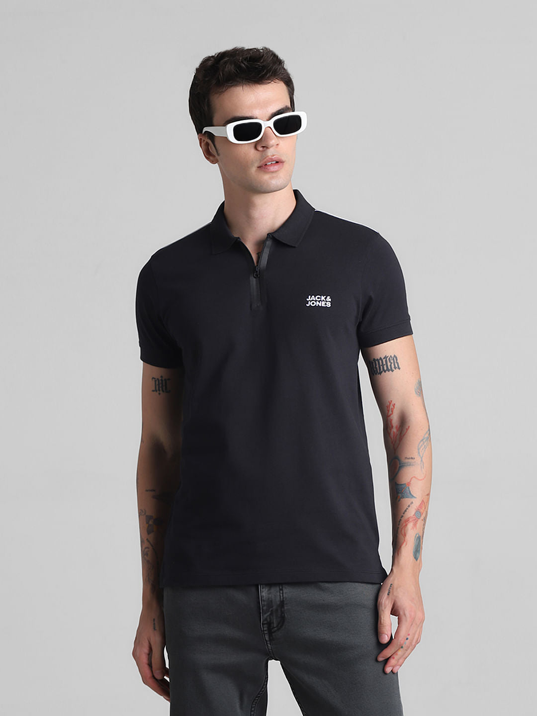 Black Zip Detail Polo T-shirt