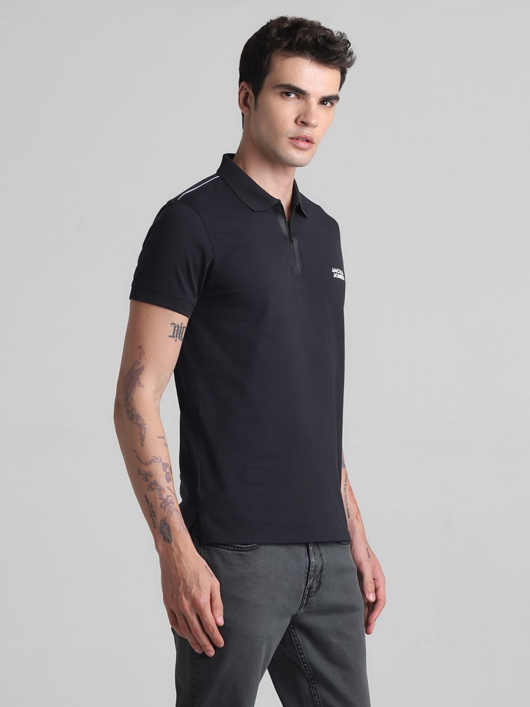 Black Zip Detail Polo T-shirt