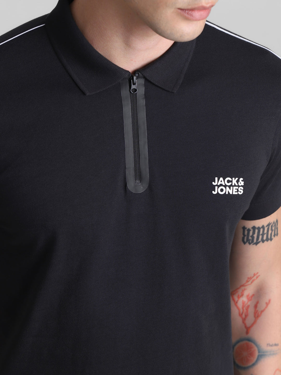 Black Zip Detail Polo T-shirt