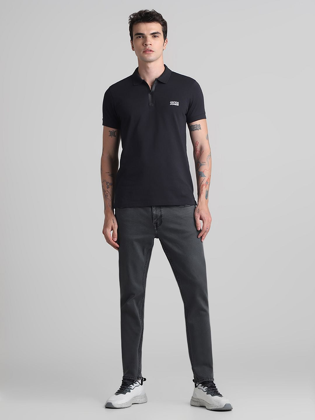 Black Zip Detail Polo T-shirt