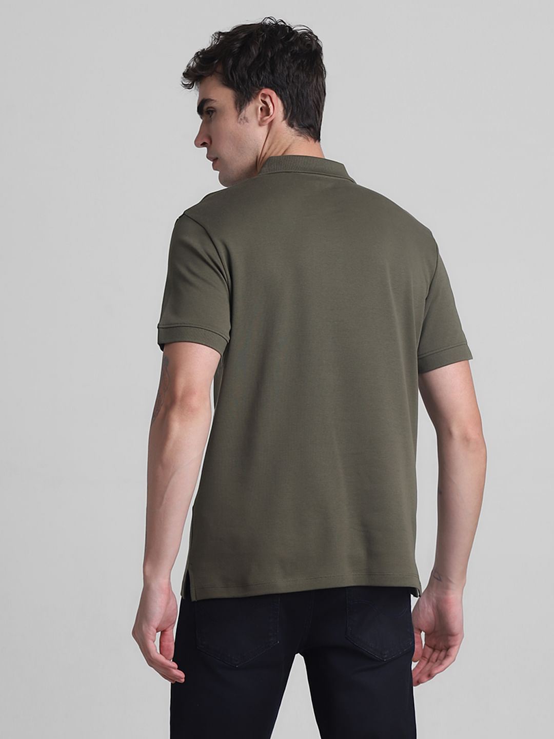 Olive Printed Cotton Polo T-shirt