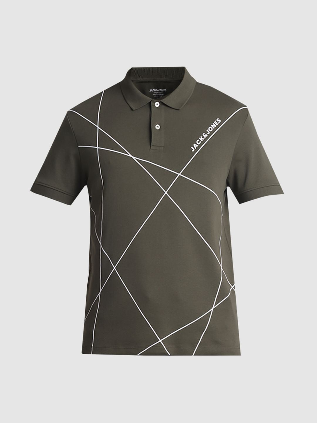 Olive Printed Cotton Polo T-shirt