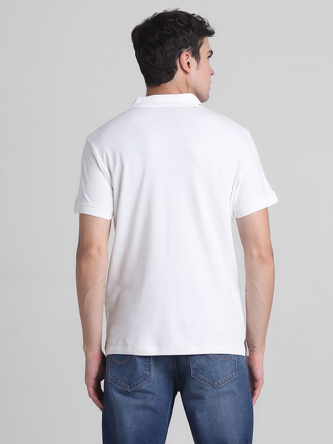 White Printed Cotton Polo T-shirt