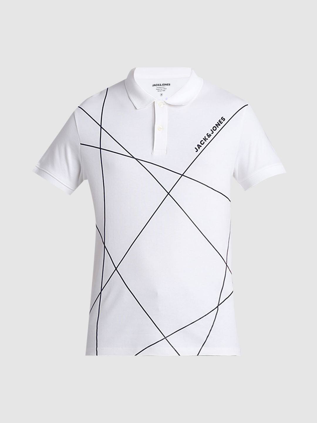 White Printed Cotton Polo T-shirt