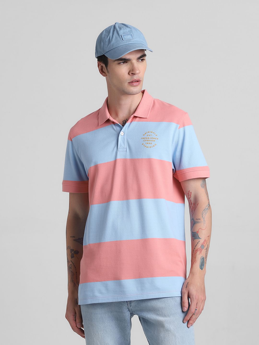 Blue Colourblocked Polo T-shirt