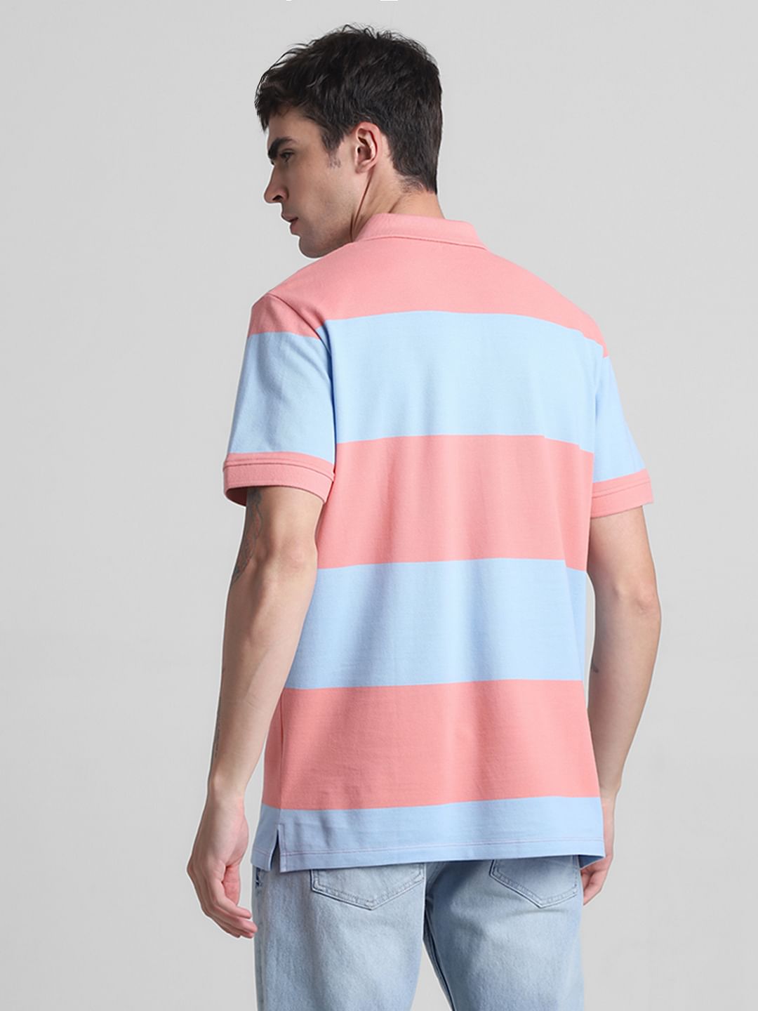 Blue Colourblocked Polo T-shirt