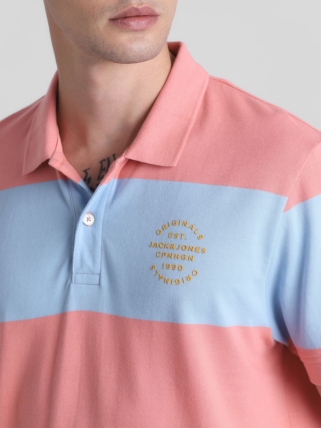 Blue Colourblocked Polo T-shirt