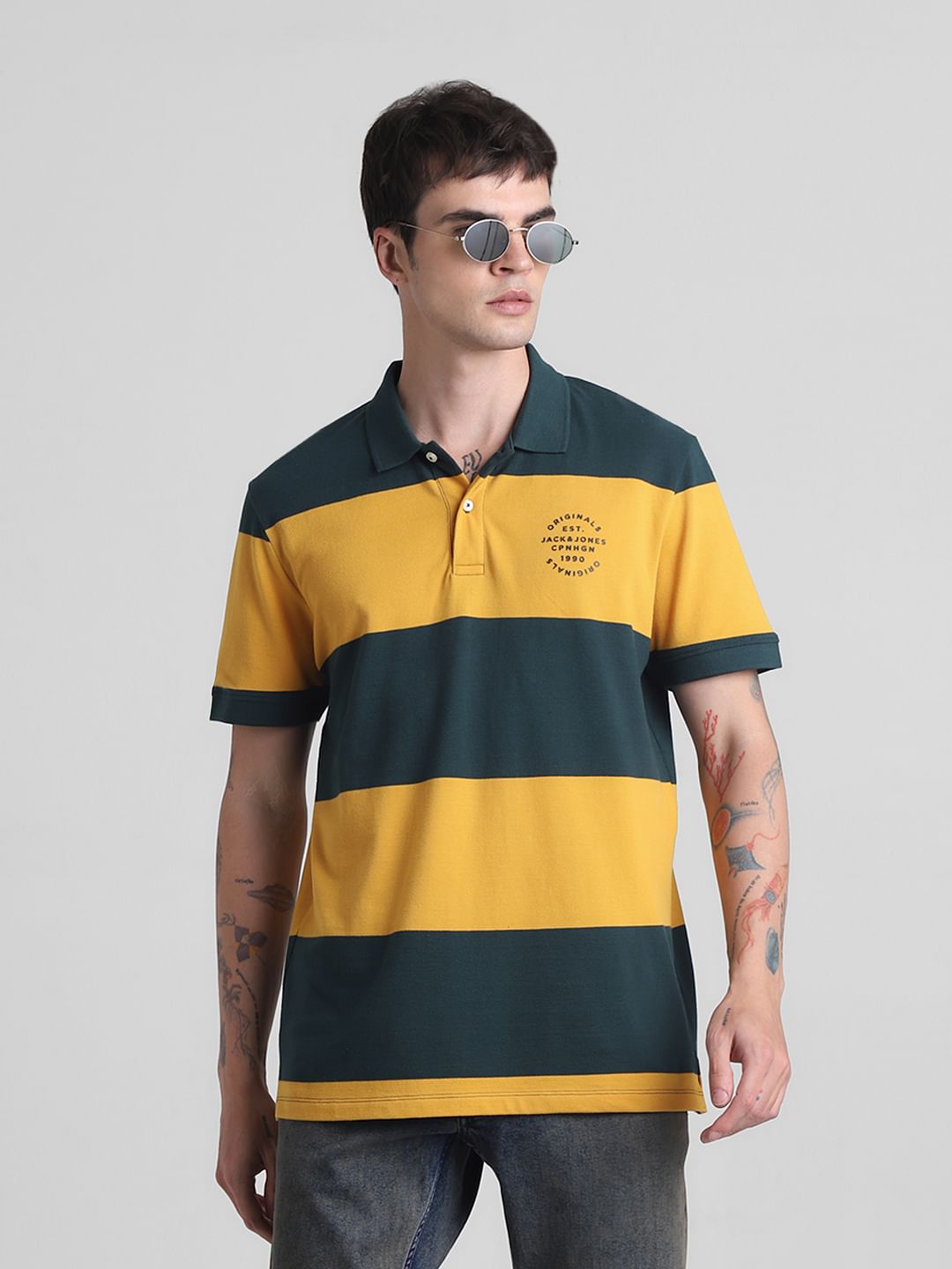 Green Colourblocked Polo T-shirt