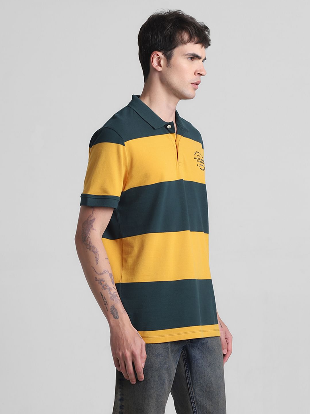 Green Colourblocked Polo T-shirt
