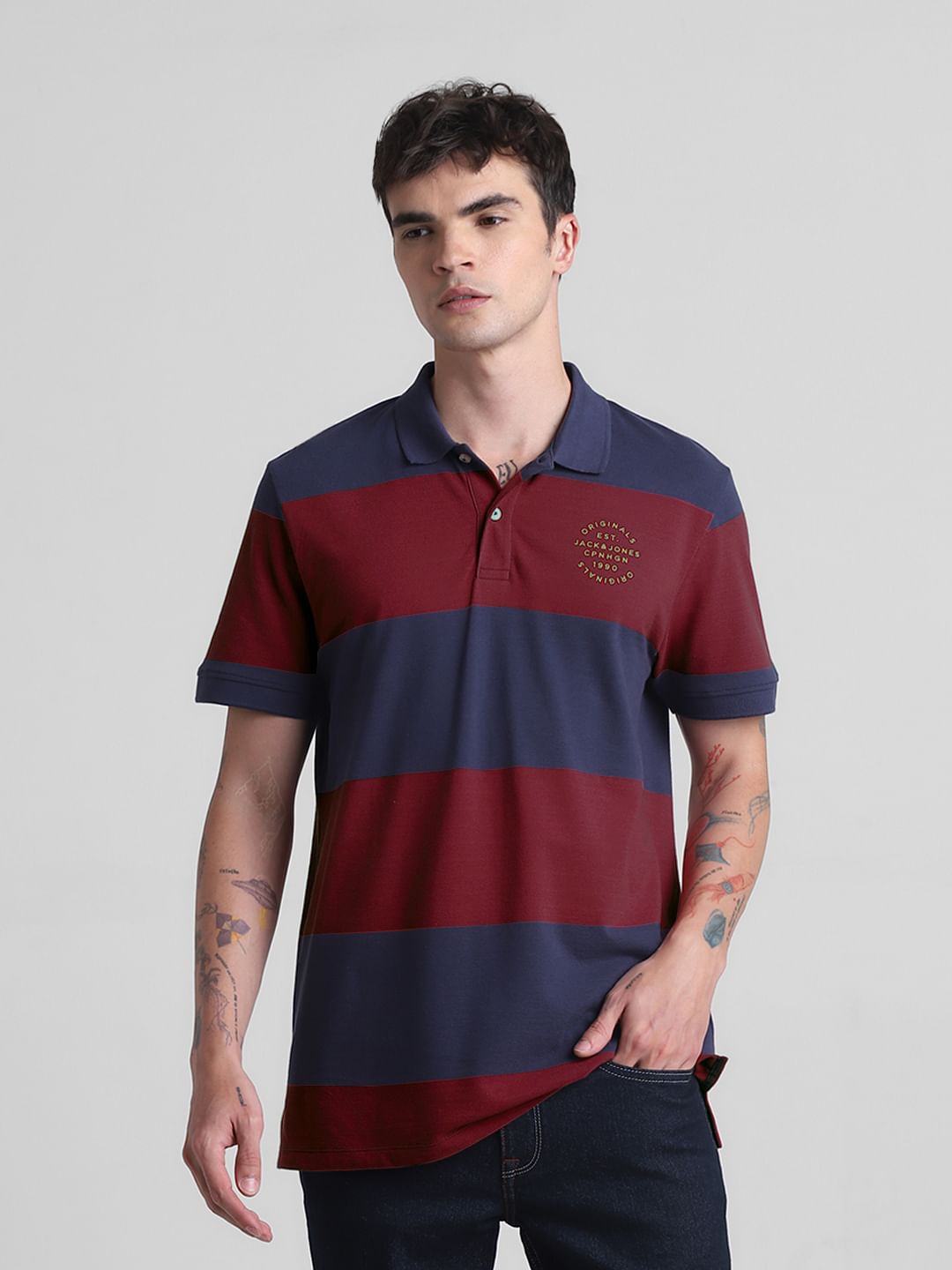 Red Colourblocked Polo T-shirt