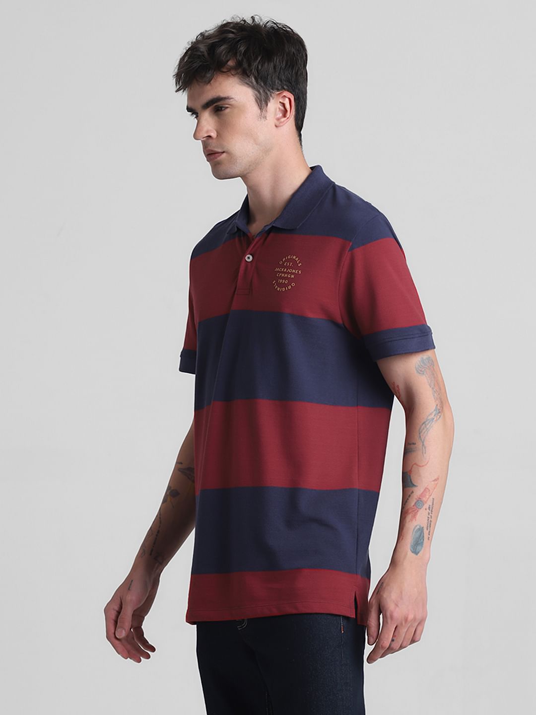 Red Colourblocked Polo T-shirt