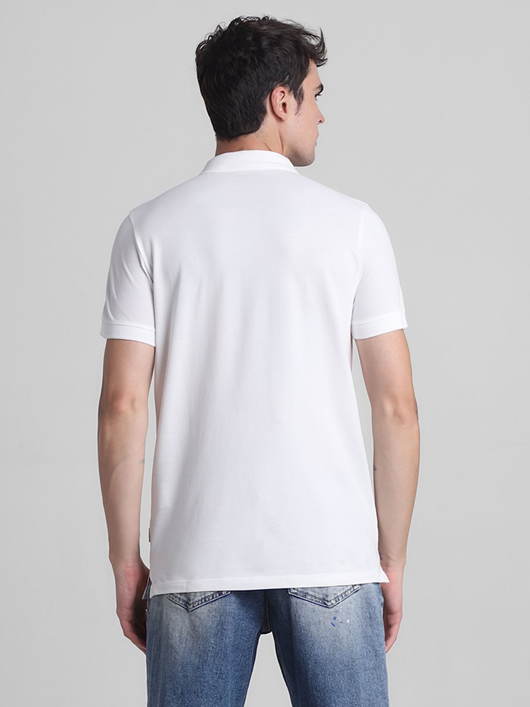White Logo Tape Print Polo T-shirt