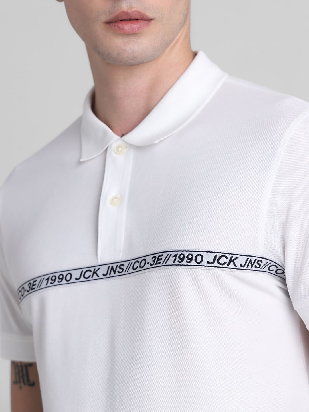 White Logo Tape Print Polo T-shirt