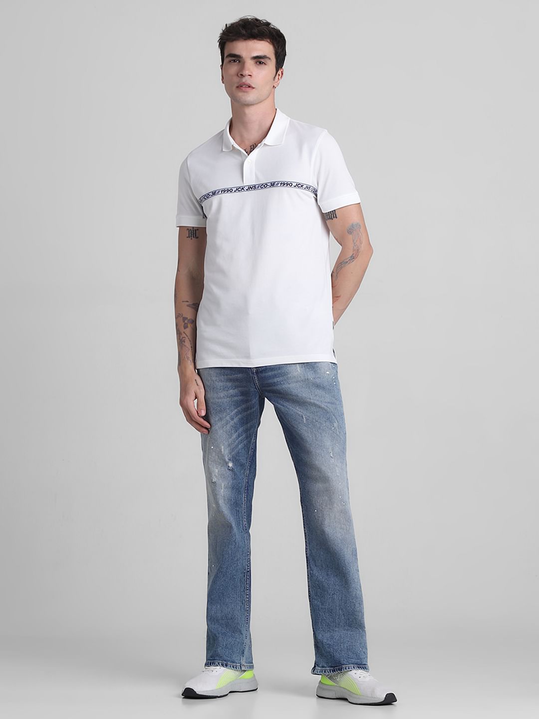 White Logo Tape Print Polo T-shirt