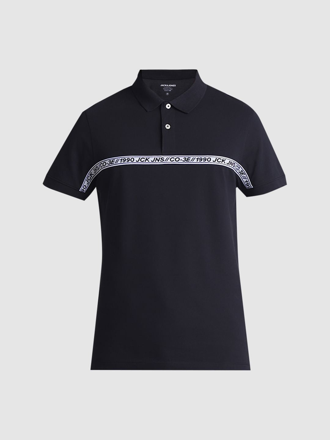 Black Logo Tape Print Polo T-shirt