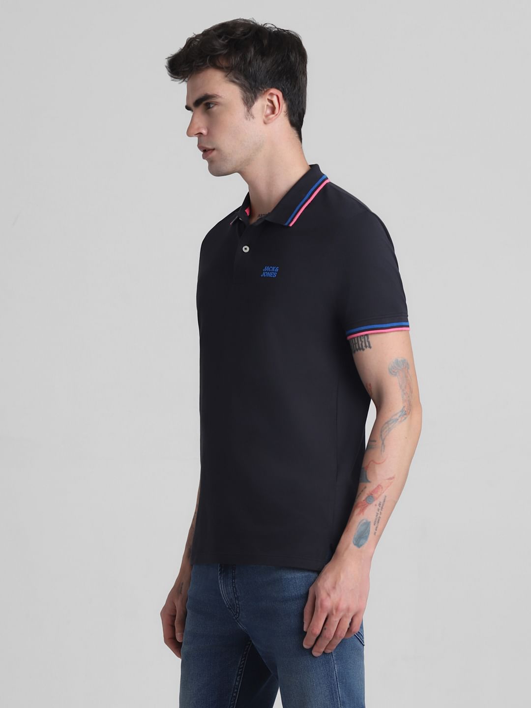 Black Contrast Tipping Polo T-Shirt