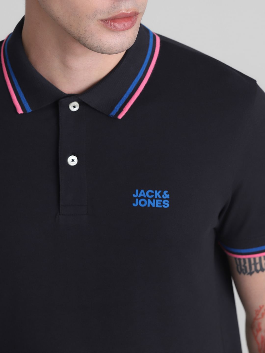 Black Contrast Tipping Polo T-Shirt