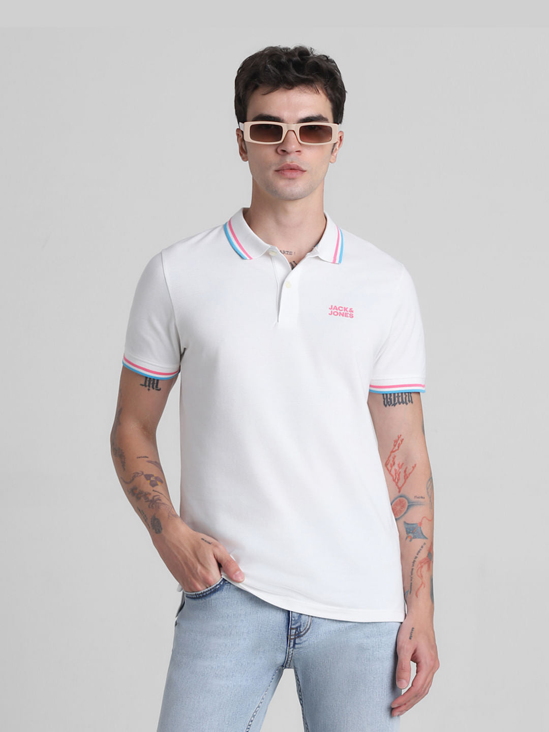 White Contrast Tipping Polo T-Shirt