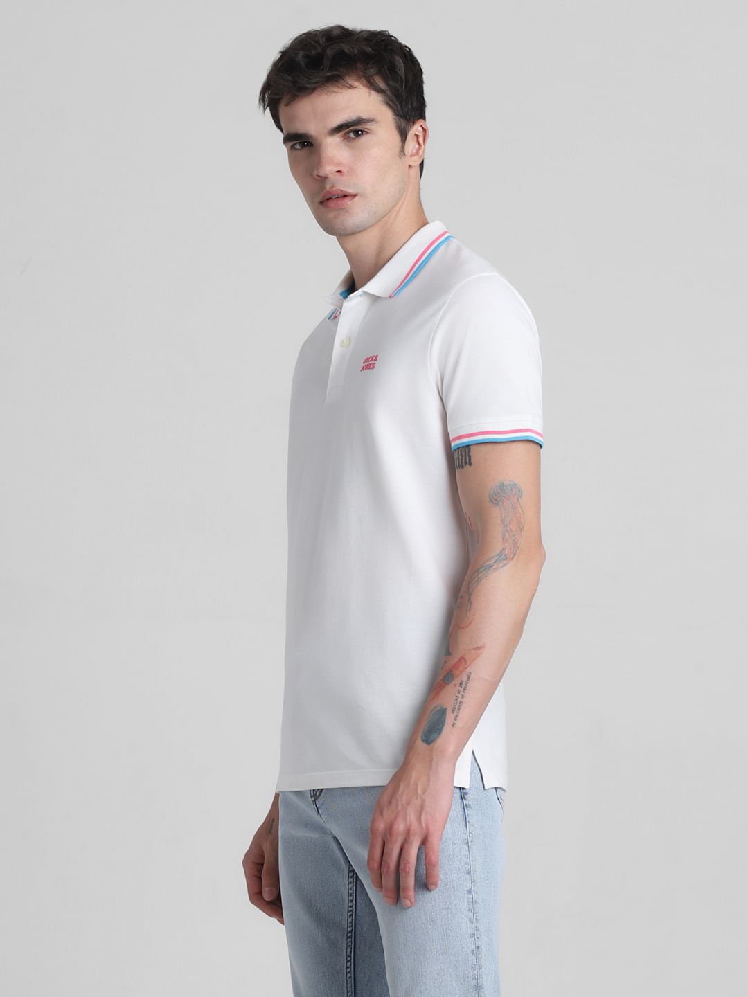 White Contrast Tipping Polo T-Shirt