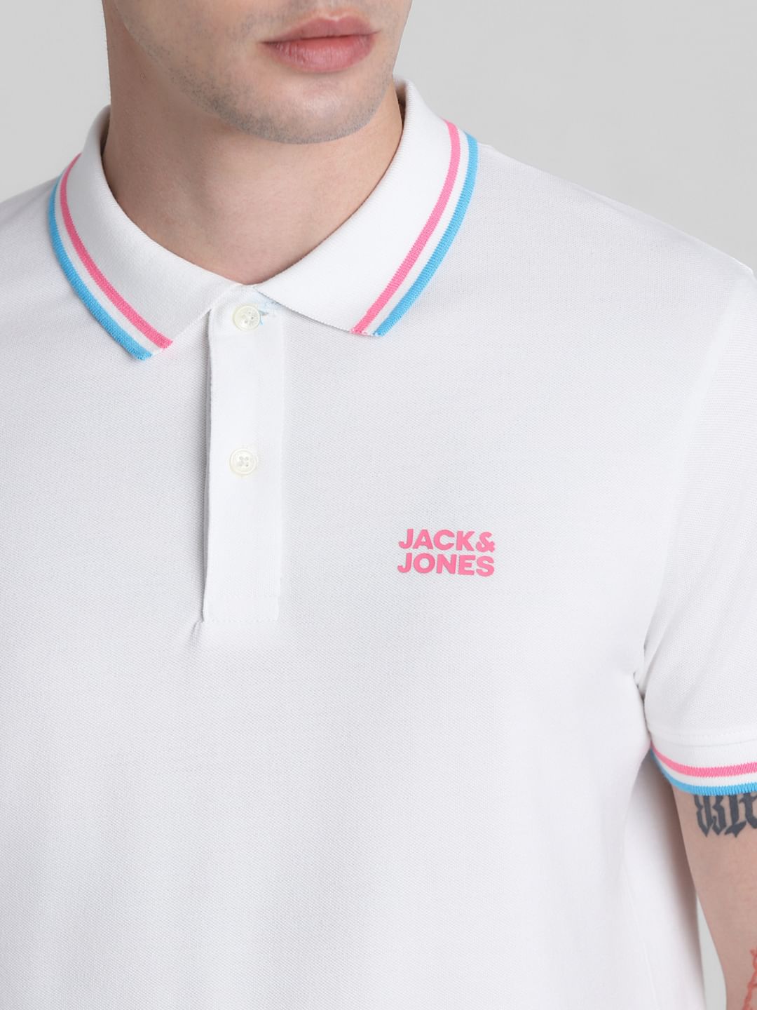 White Contrast Tipping Polo T-Shirt