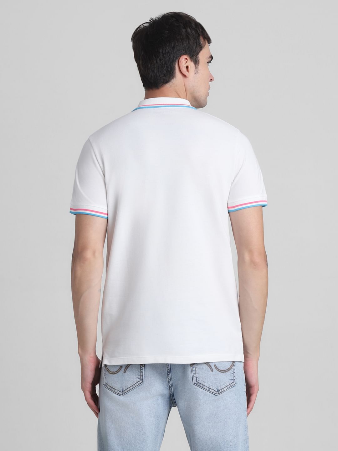 White Contrast Tipping Polo T-Shirt